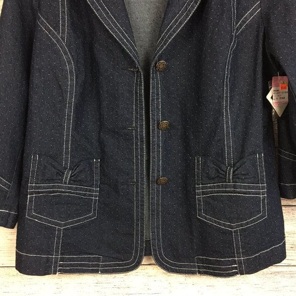 FDJ French Dressing Jean Jacket Blue with Polka Dot Slight Stretch Lightweight - Picture 4 of 14